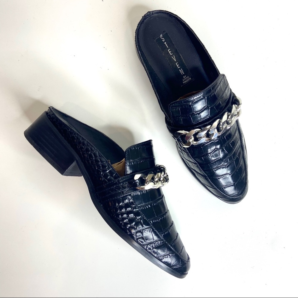 Steve Madden Swanki Black Leather Croc Mules 6.5
